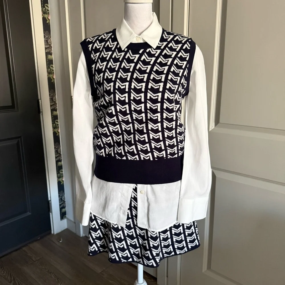 NWT Maje Navy and White Matching M-Knit Sweater Vest and Skirt Set Size M - Picture 4 of 7